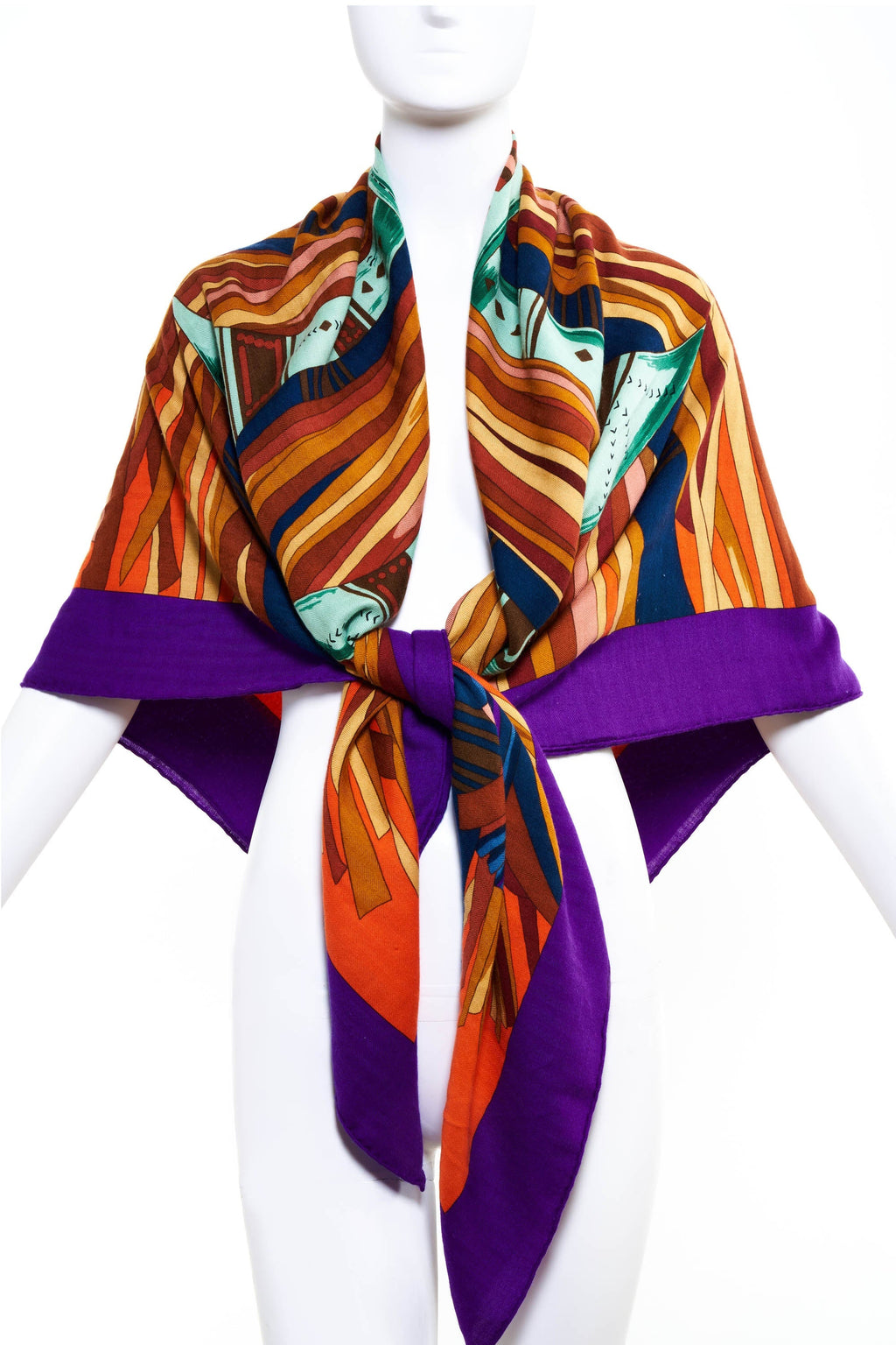 Hermes 'Cuirs du Desert' Violet and Orange Shawl 140cm - Exclusu