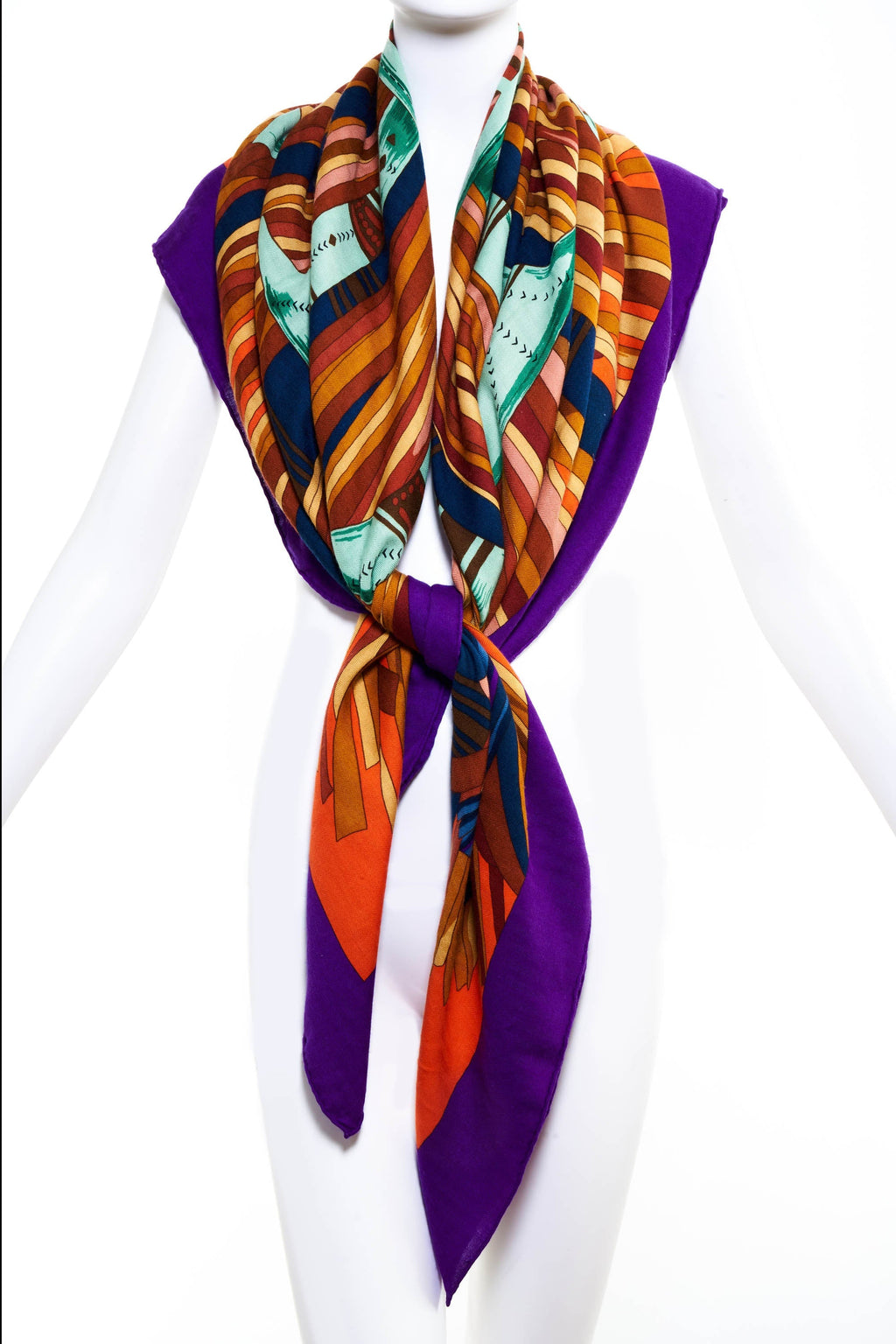 Hermes 'Cuirs du Desert' Violet and Orange Shawl 140cm - Exclusu