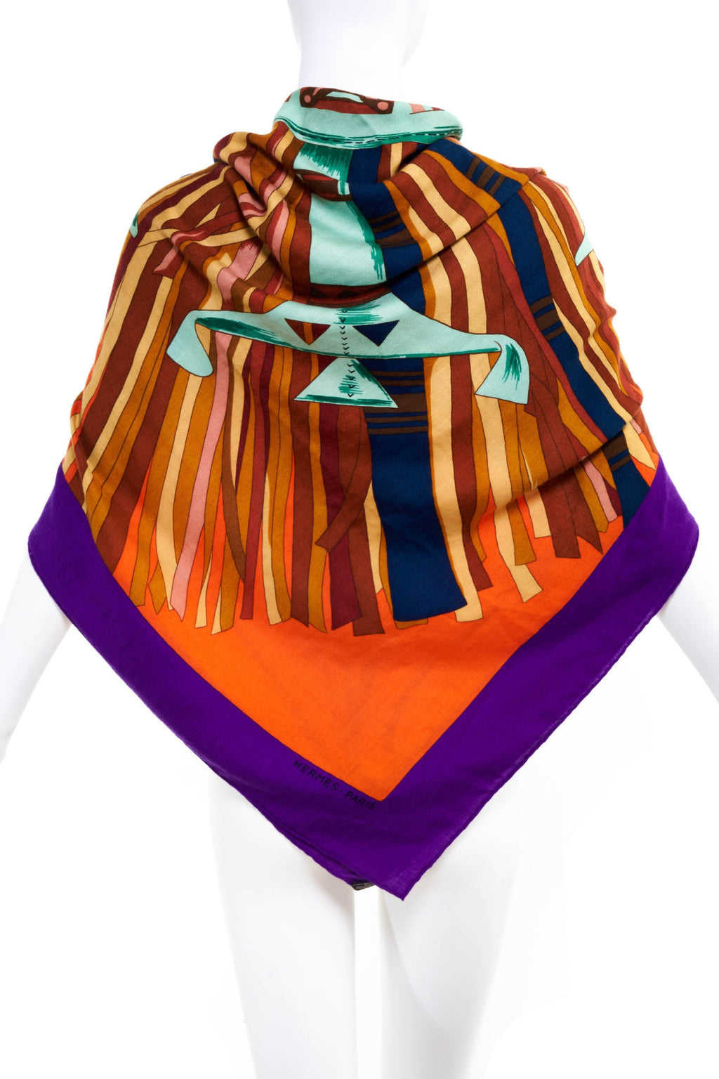 Hermes 'Cuirs du Desert' Violet and Orange Shawl 140cm - Exclusu