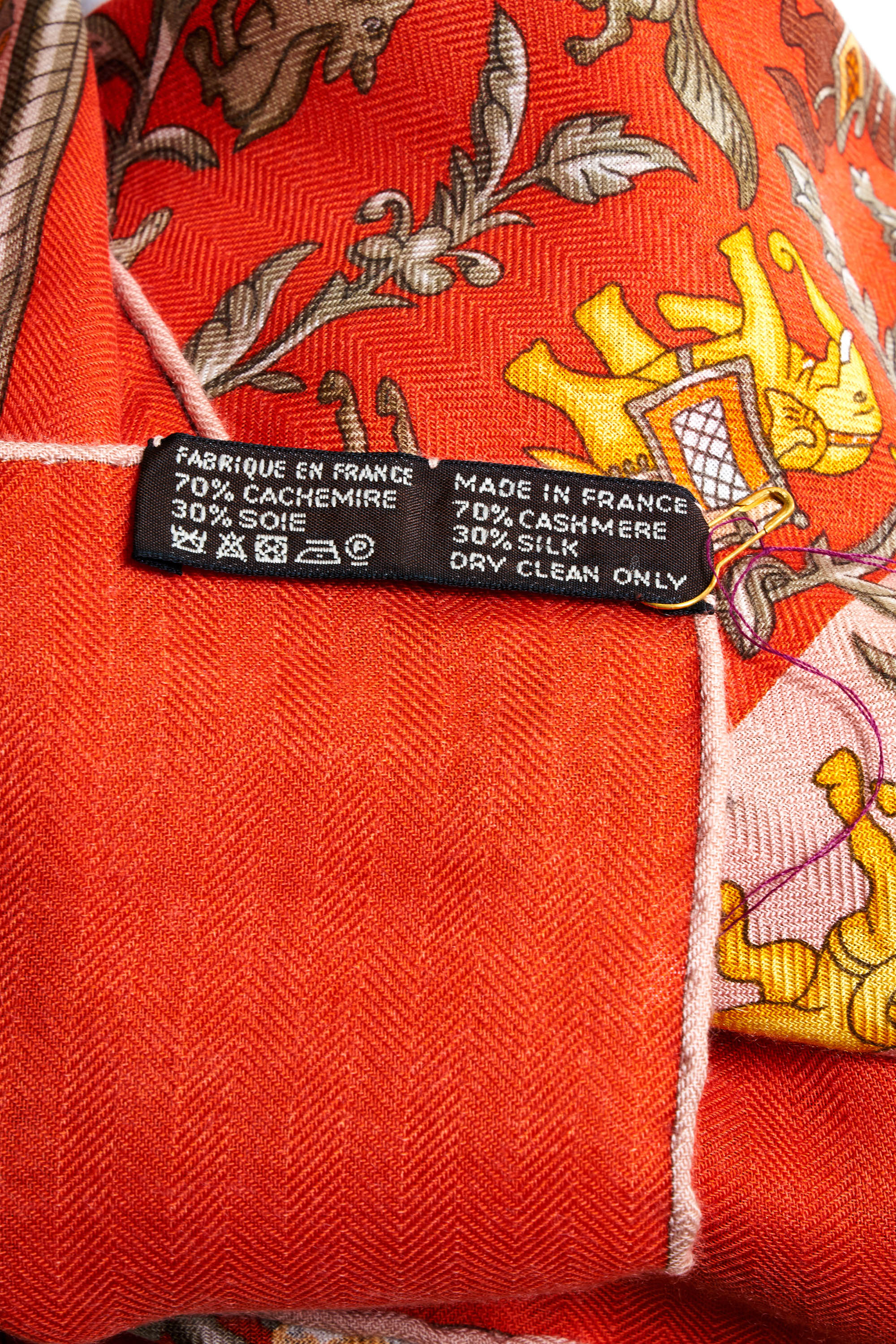 Hermes 'Chase en Indes' Orange and Yellow Silk Scarf 140cm - Exclusu