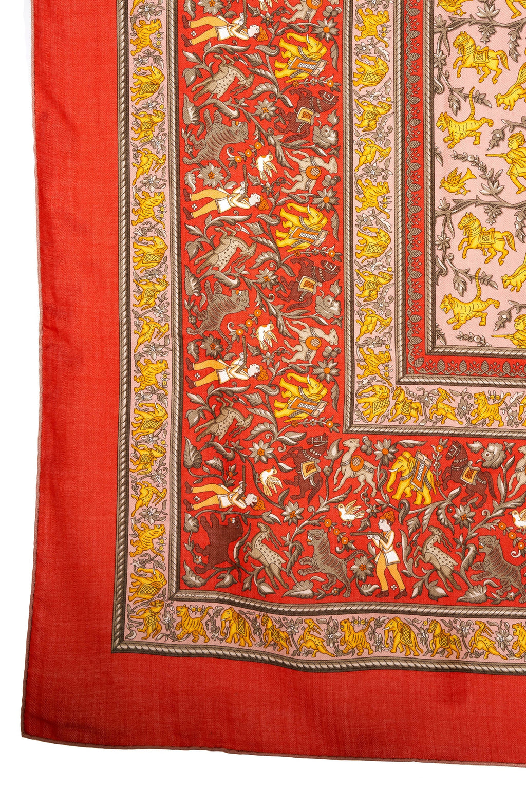 Hermes 'Chase en Indes' Orange and Yellow Silk Scarf 140cm - Exclusu