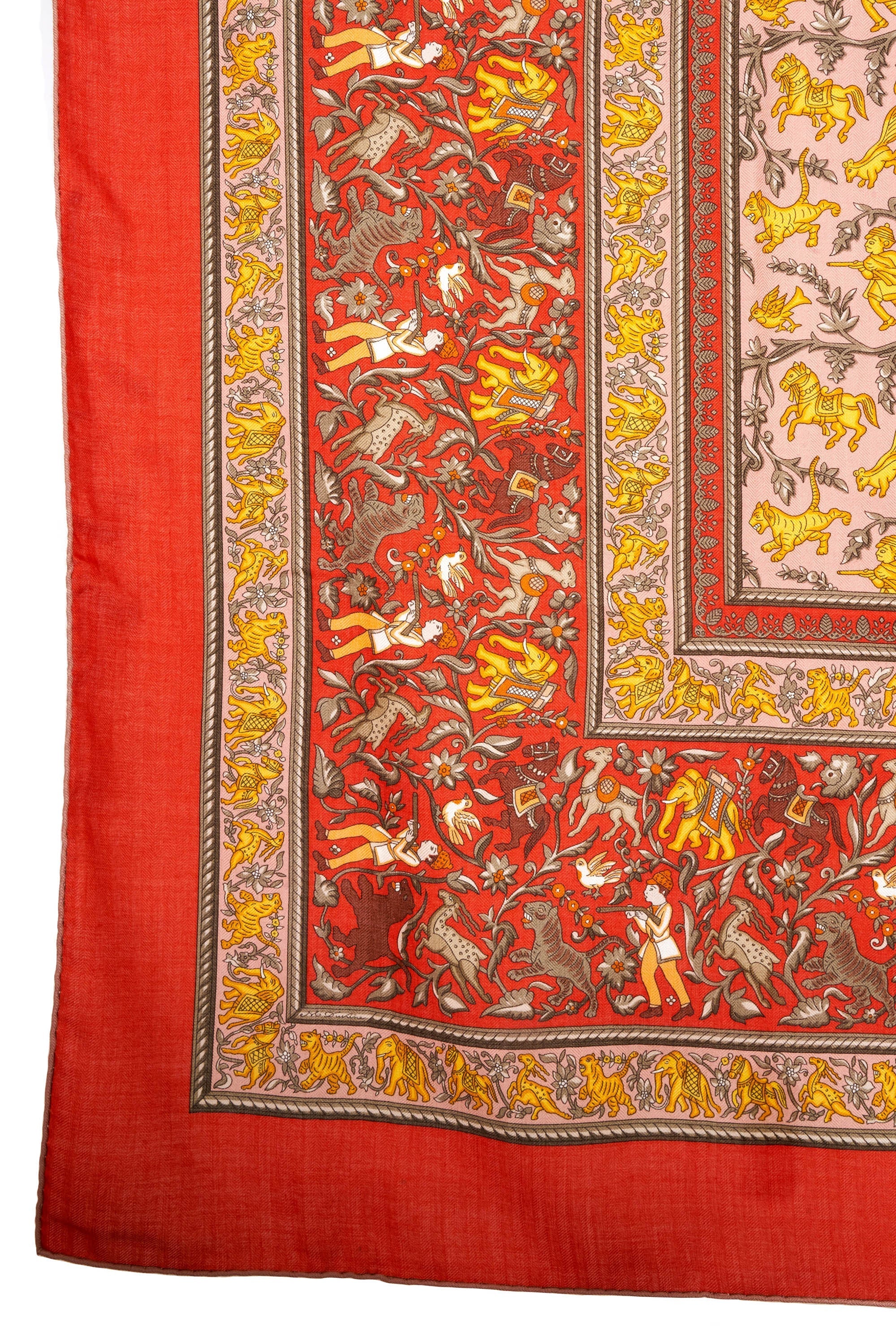 Hermes 'Chase en Indes' Orange and Yellow Silk Scarf 140cm - Exclusu