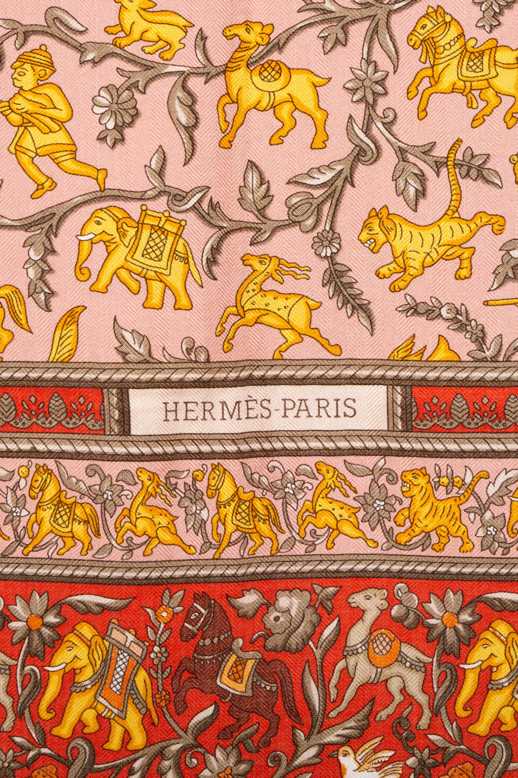 Hermes 'Chase en Indes' Orange and Yellow Silk Scarf 140cm - Exclusu