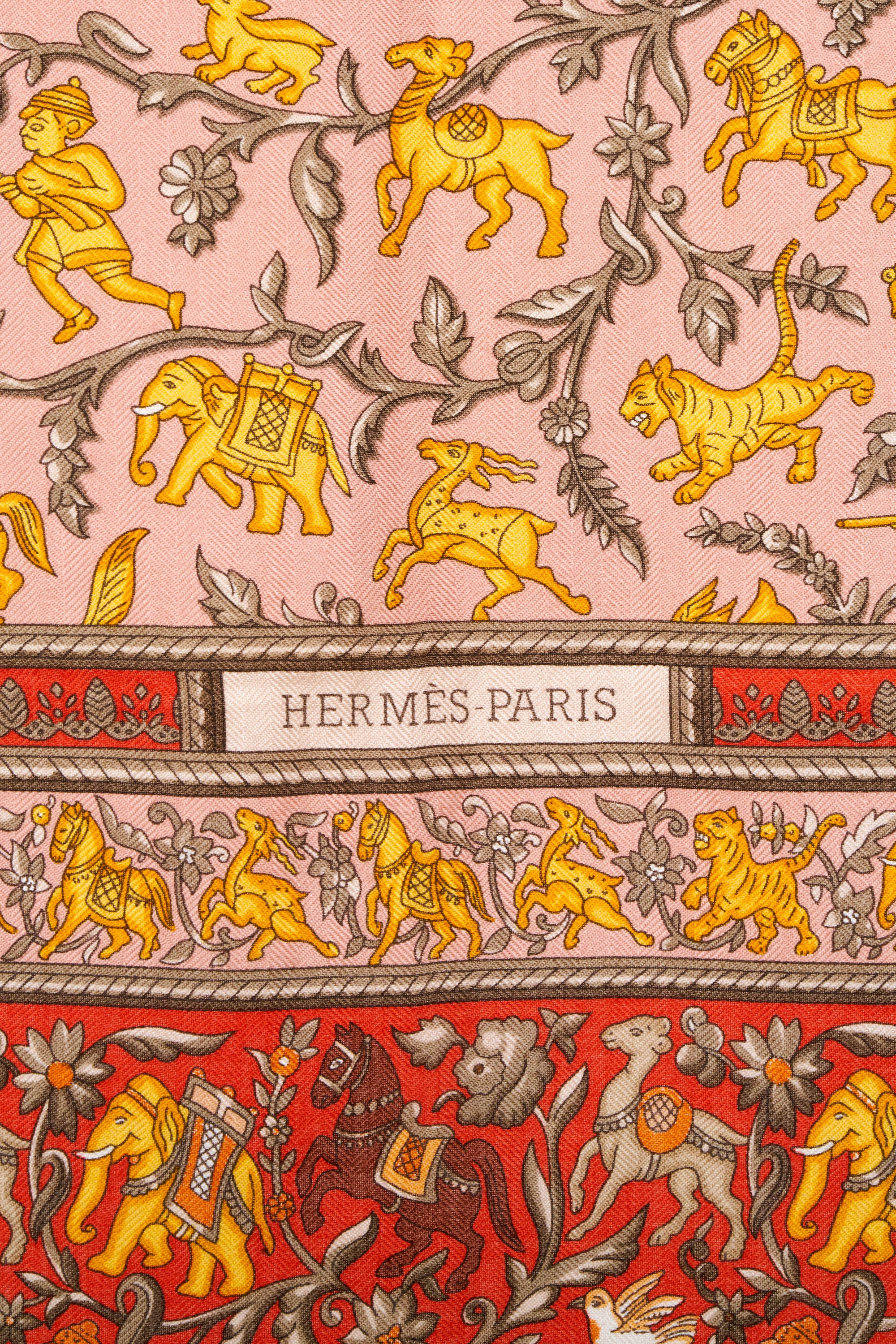 Hermes 'Chase en Indes' Orange and Yellow Silk Scarf 140cm - Exclusu
