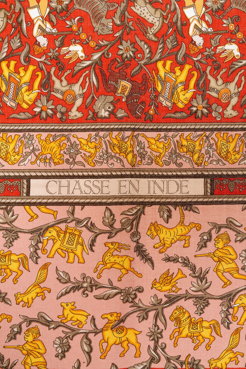 Hermes 'Chase en Indes' Orange and Yellow Silk Scarf 140cm - Exclusu