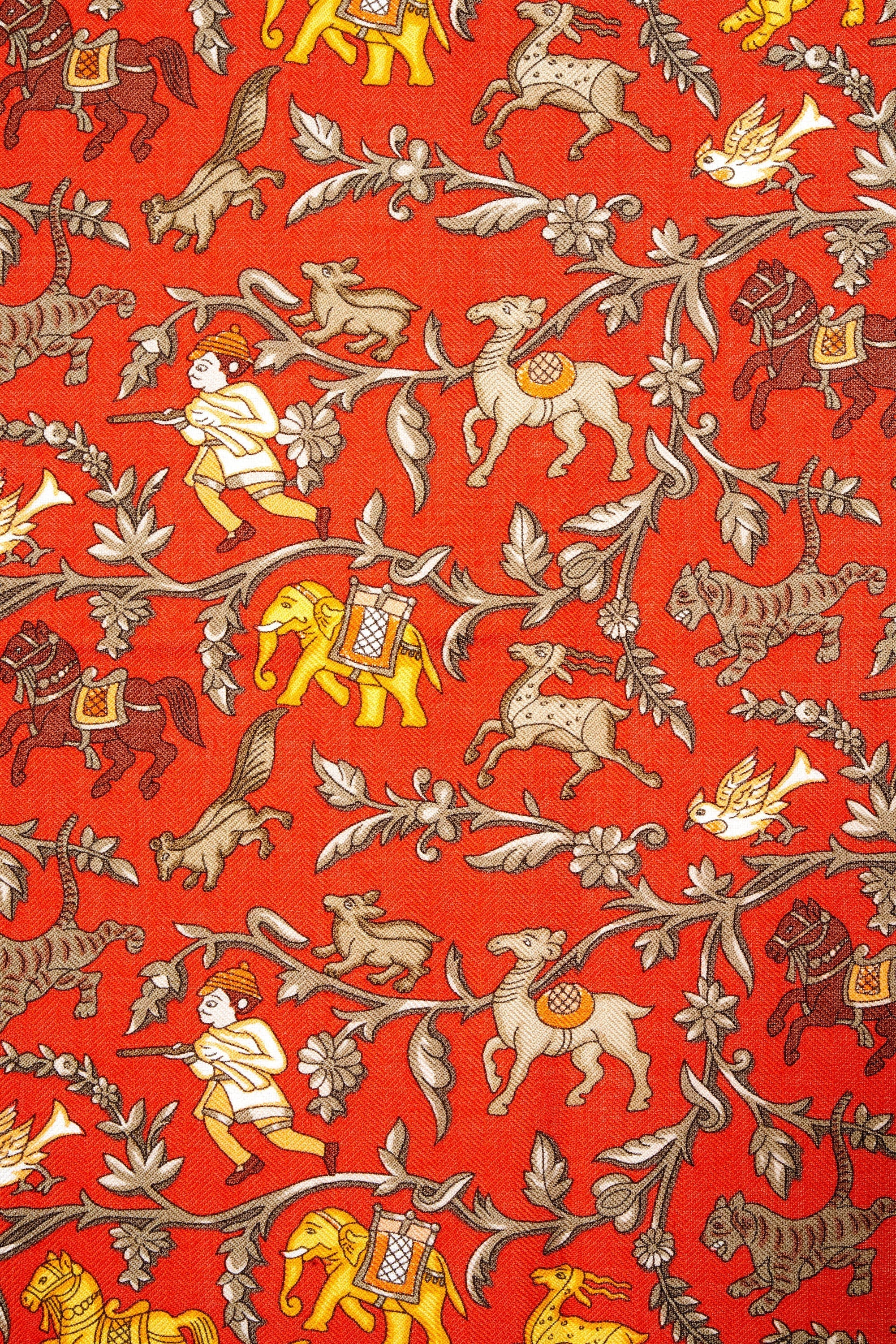 Hermes 'Chase en Indes' Orange and Yellow Silk Scarf 140cm - Exclusu