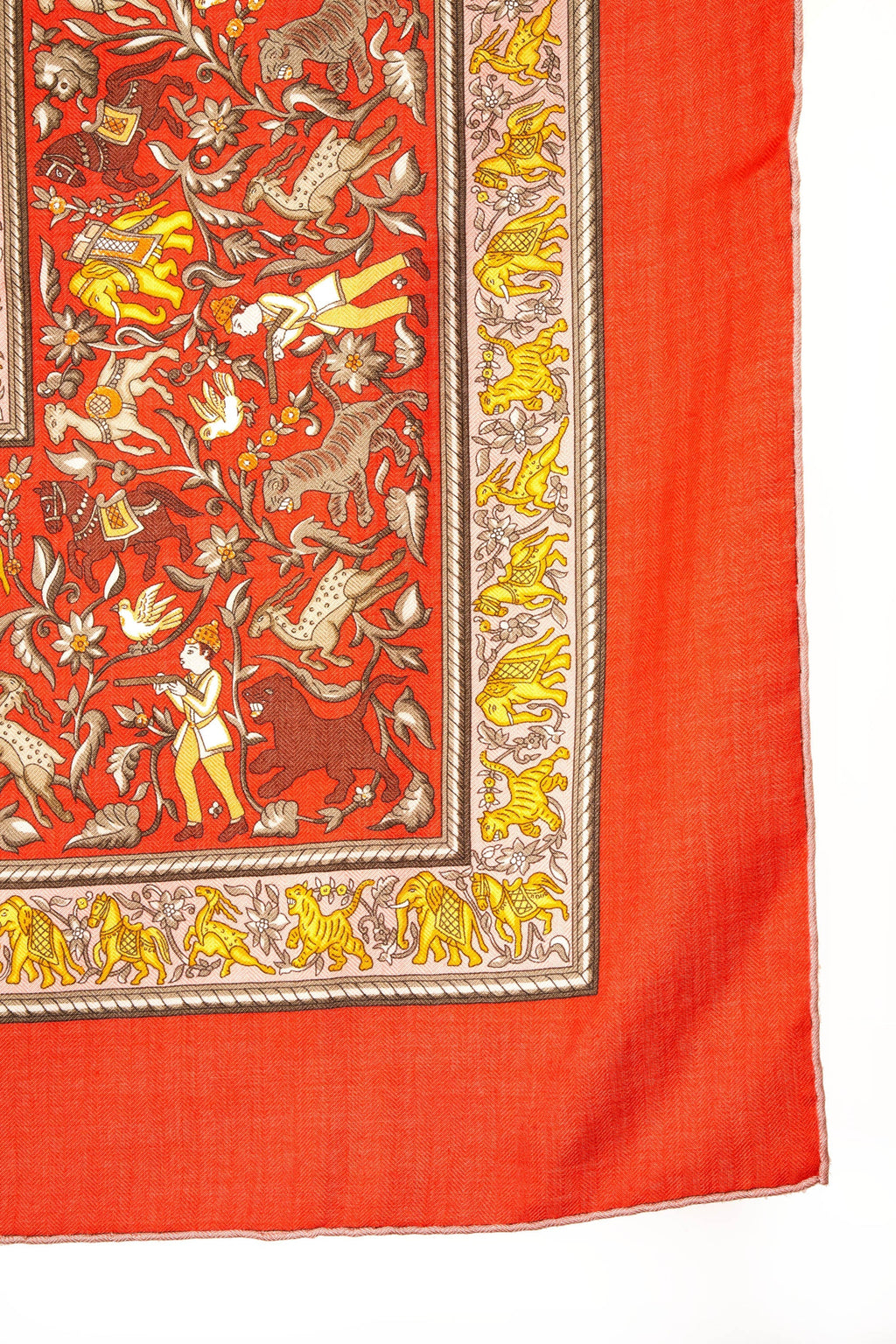 Hermes 'Chase en Indes' Orange and Yellow Silk Scarf 140cm - Exclusu