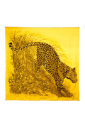 Hermes 'Panthera Pardus' Vert Jaune Mousseline Shawl 140cm - Exclusu
