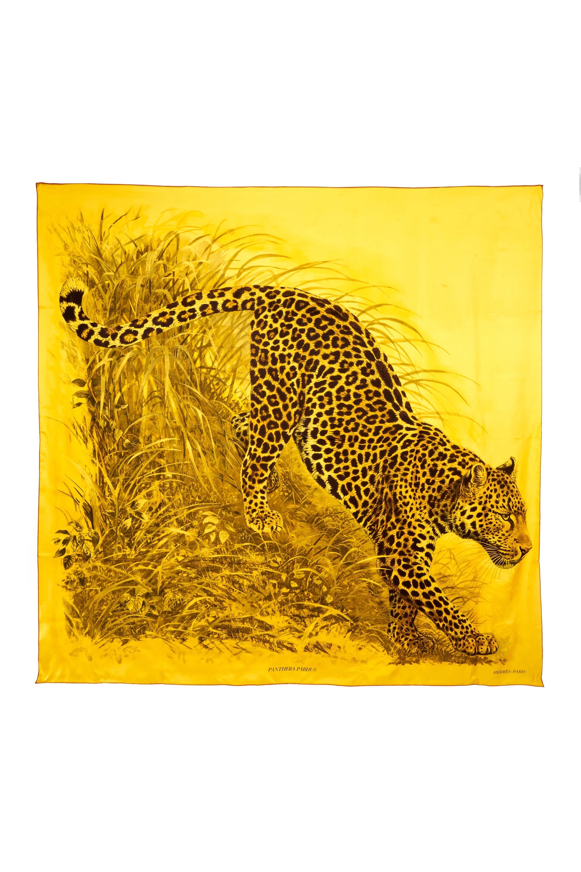 Hermes 'Panthera Pardus' Vert Jaune Mousseline Shawl 140cm - Exclusu