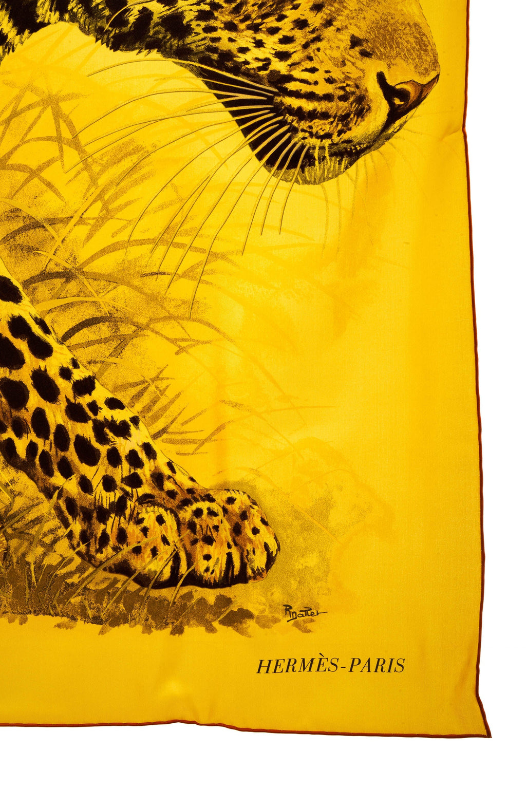 Hermes 'Panthera Pardus' Vert Jaune Mousseline Shawl 140cm - Exclusu