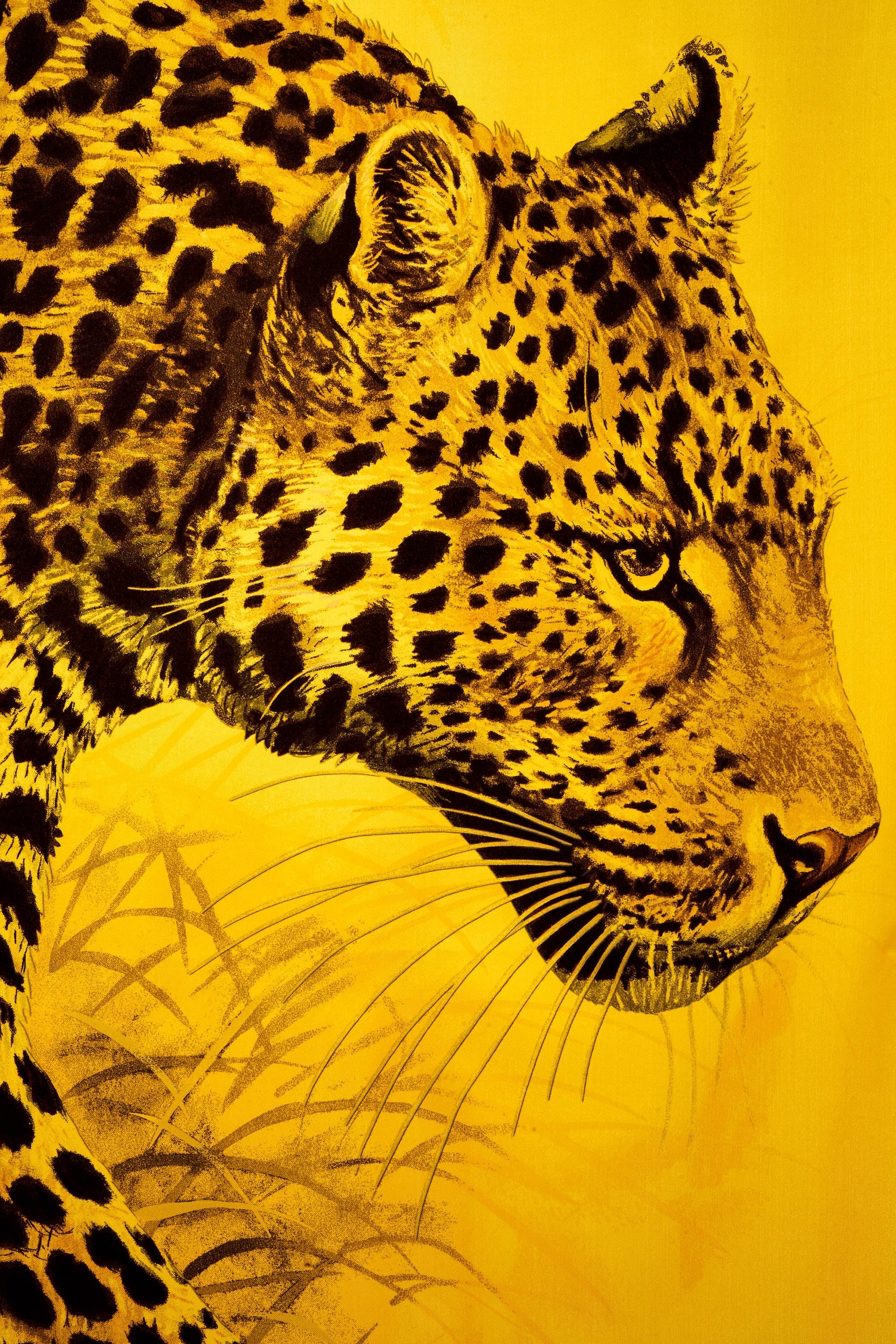 Hermes 'Panthera Pardus' Vert Jaune Mousseline Shawl 140cm - Exclusu