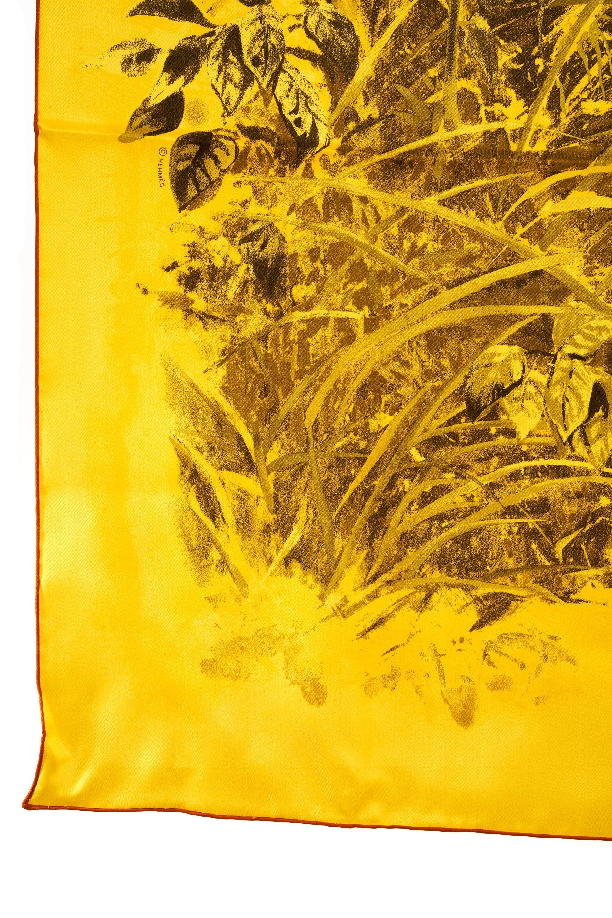 Hermes 'Panthera Pardus' Vert Jaune Mousseline Shawl 140cm - Exclusu