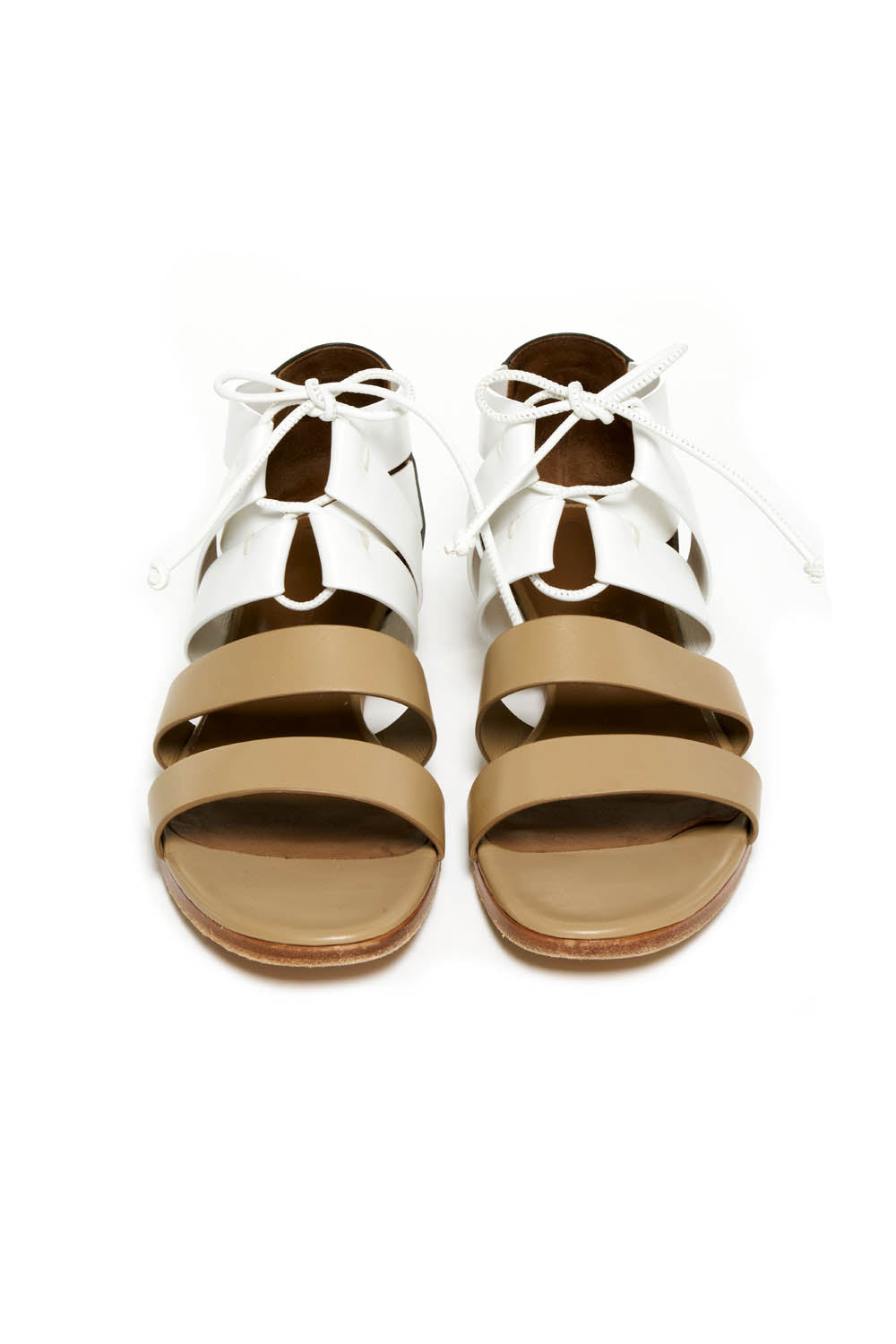 Hermes Gold White and Grey Gladiator Block Heel Sandal Size 36.5 - Exclusu