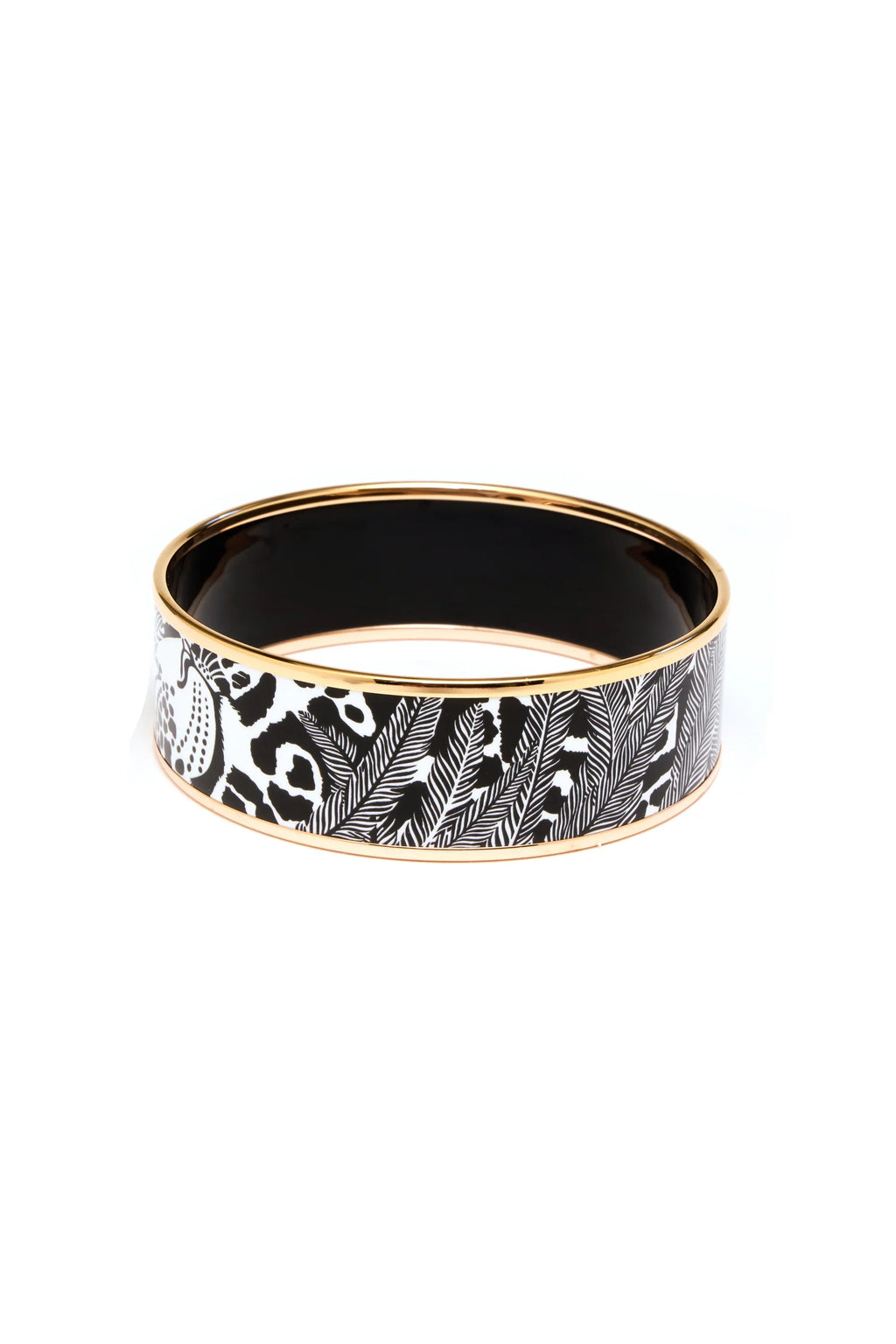 Hermes Black and White 'Feline Tattoo' Enamel Bangle Rose Gold Edge - Exclusu