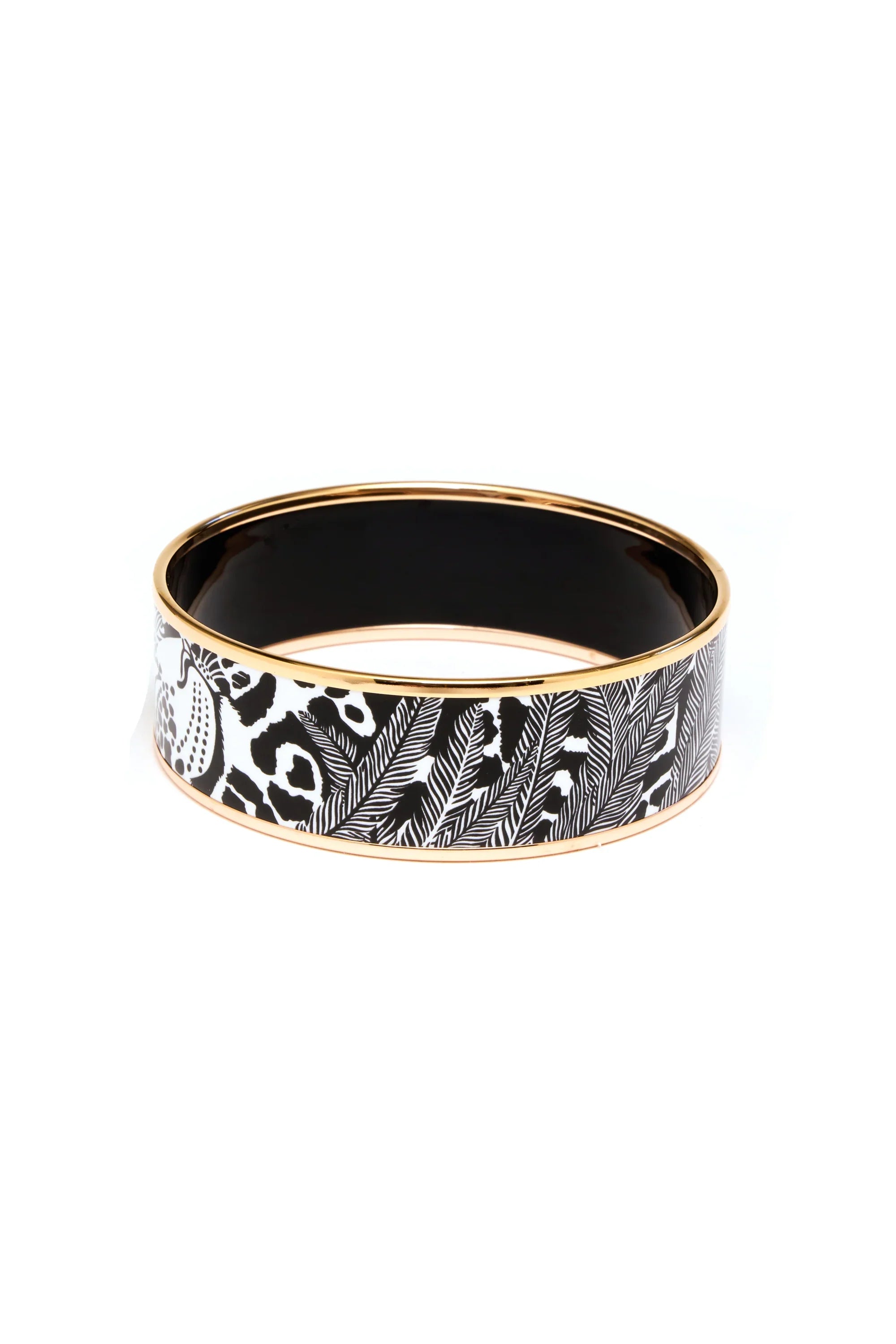 Hermes Black and White 'Feline Tattoo' Enamel Bangle Rose Gold Edge - Exclusu