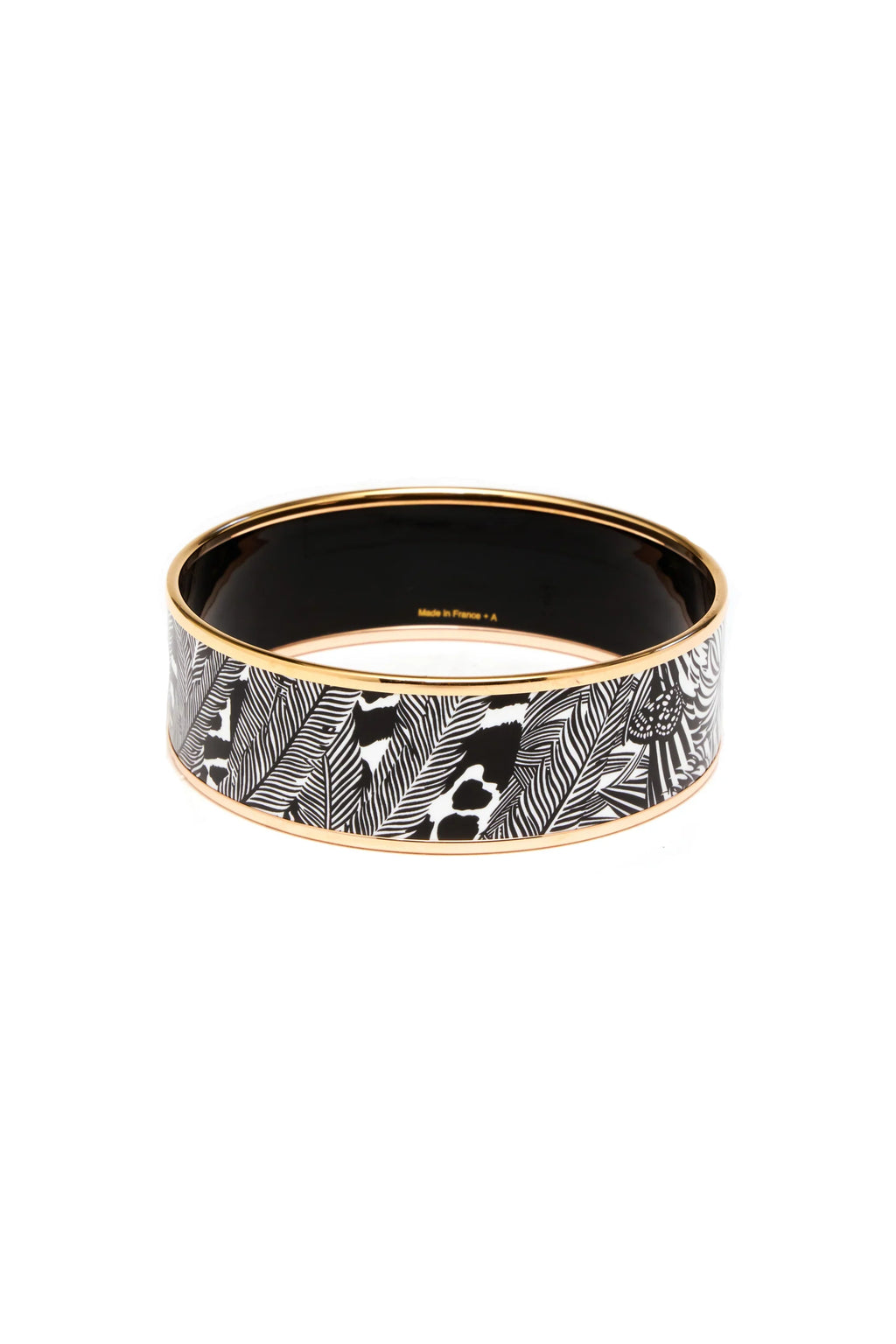 Hermes Black and White 'Feline Tattoo' Enamel Bangle Rose Gold Edge - Exclusu