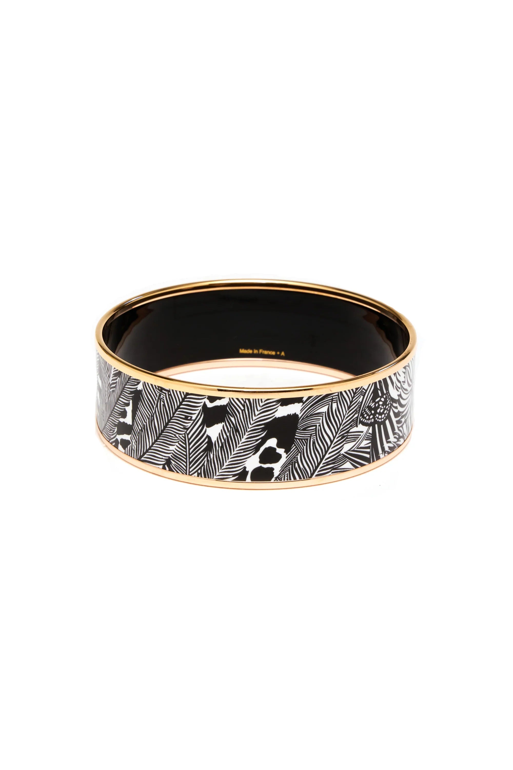 Hermes Black and White 'Feline Tattoo' Enamel Bangle Rose Gold Edge - Exclusu