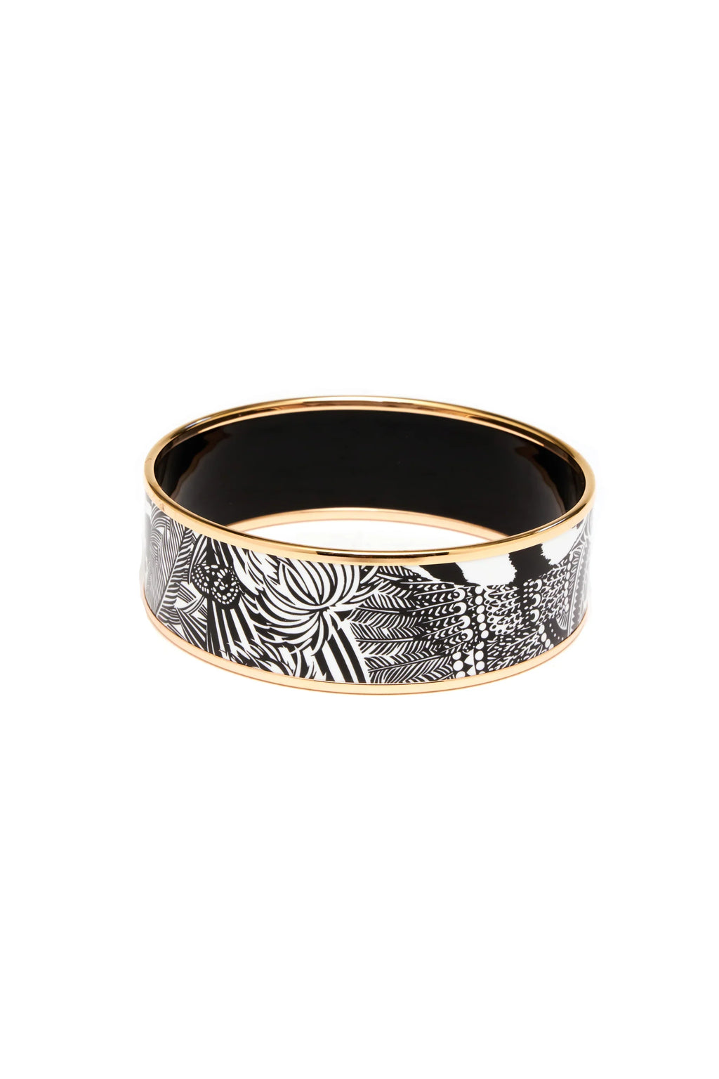Hermes Black and White 'Feline Tattoo' Enamel Bangle Rose Gold Edge - Exclusu