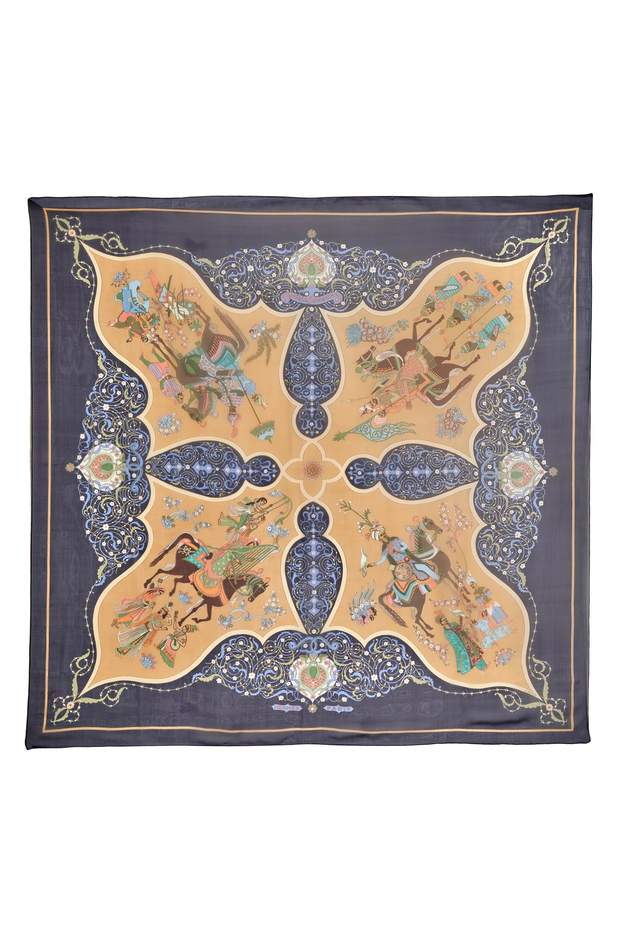 Hermes Chiffon Poesle Bersane Shaw Navy Border 110 cm - Exclusu