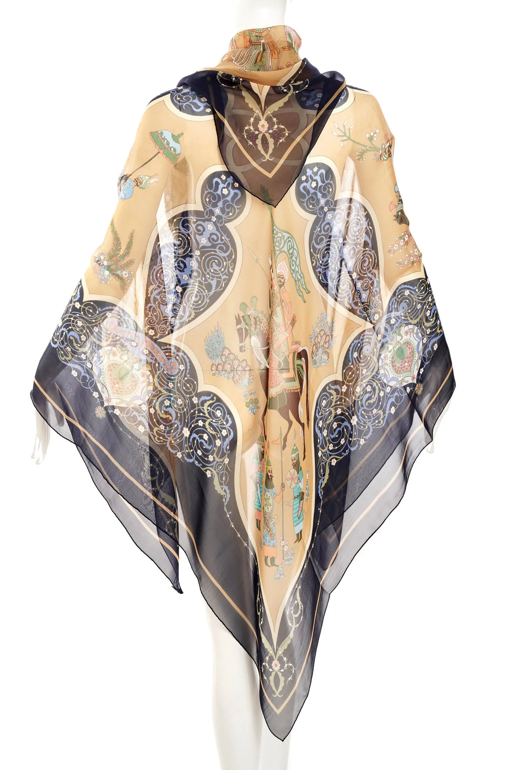 Hermes Chiffon Poesle Bersane Shaw Navy Border 110 cm - Exclusu