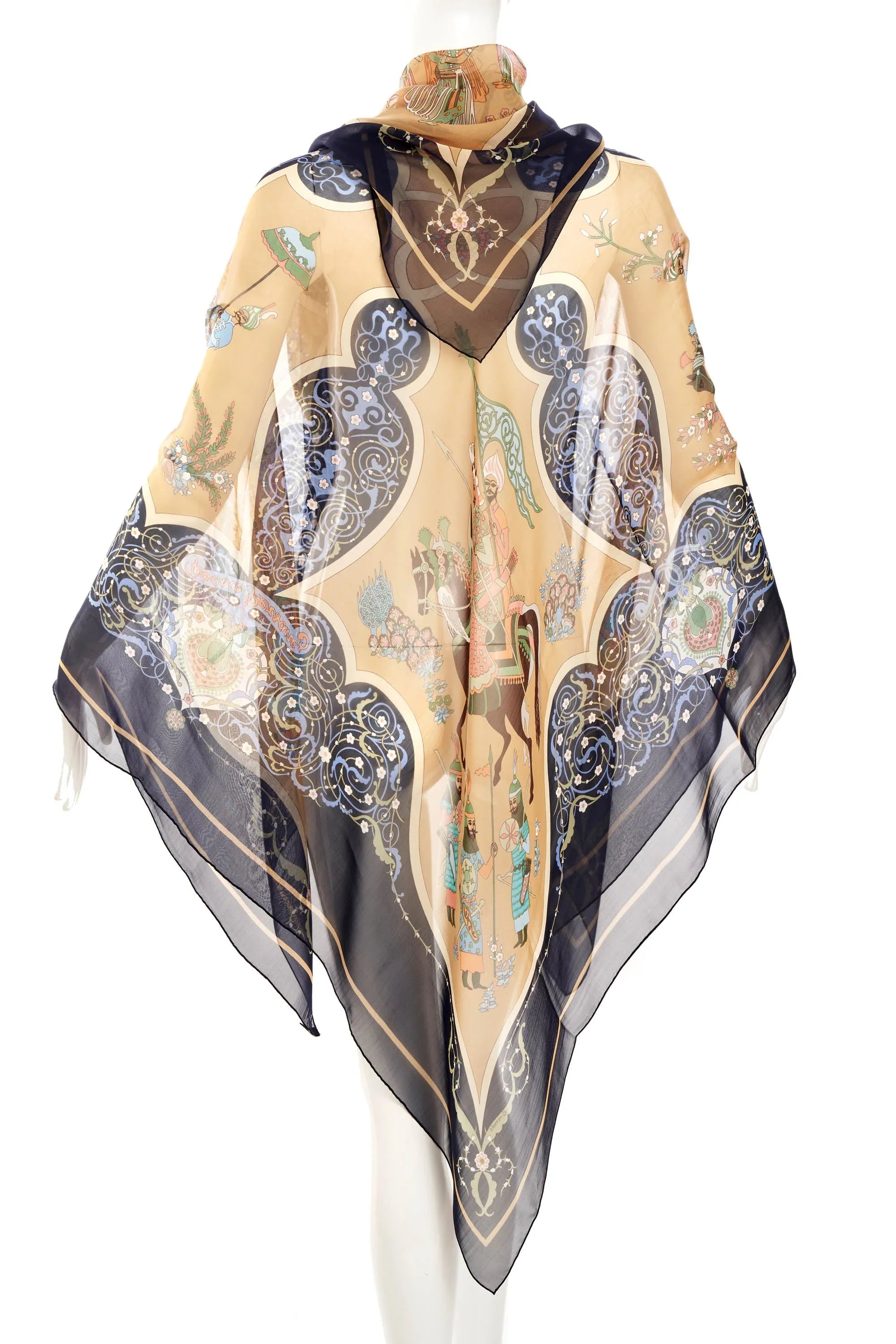 Hermes Chiffon Poesle Bersane Shaw Navy Border 110 cm - Exclusu