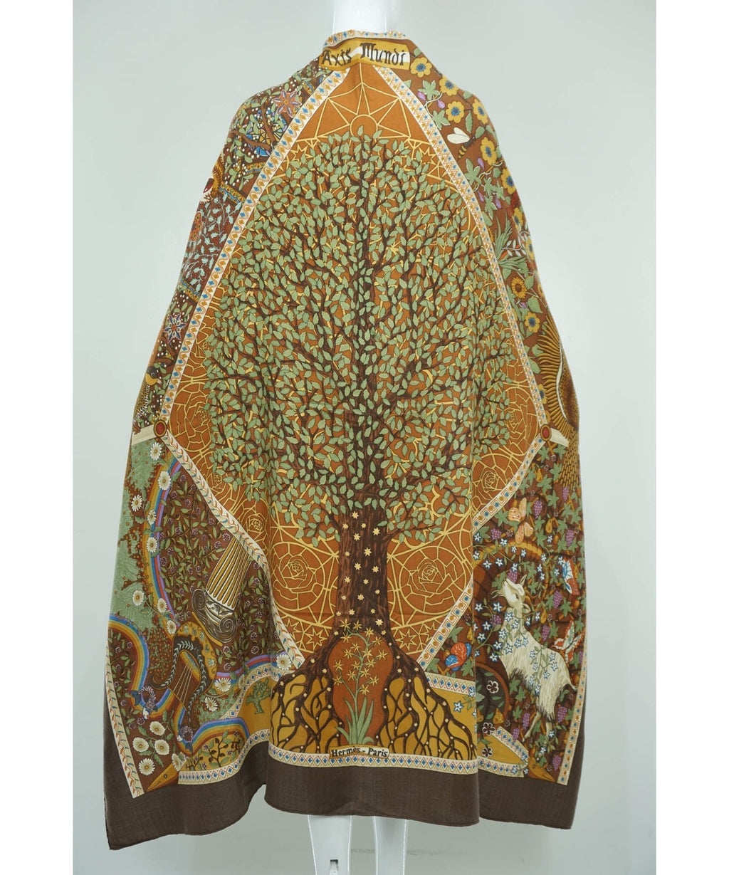 Hermès Silk Cashmere Shawl 'Axis Mundi' Size 140 cm - Exclusu