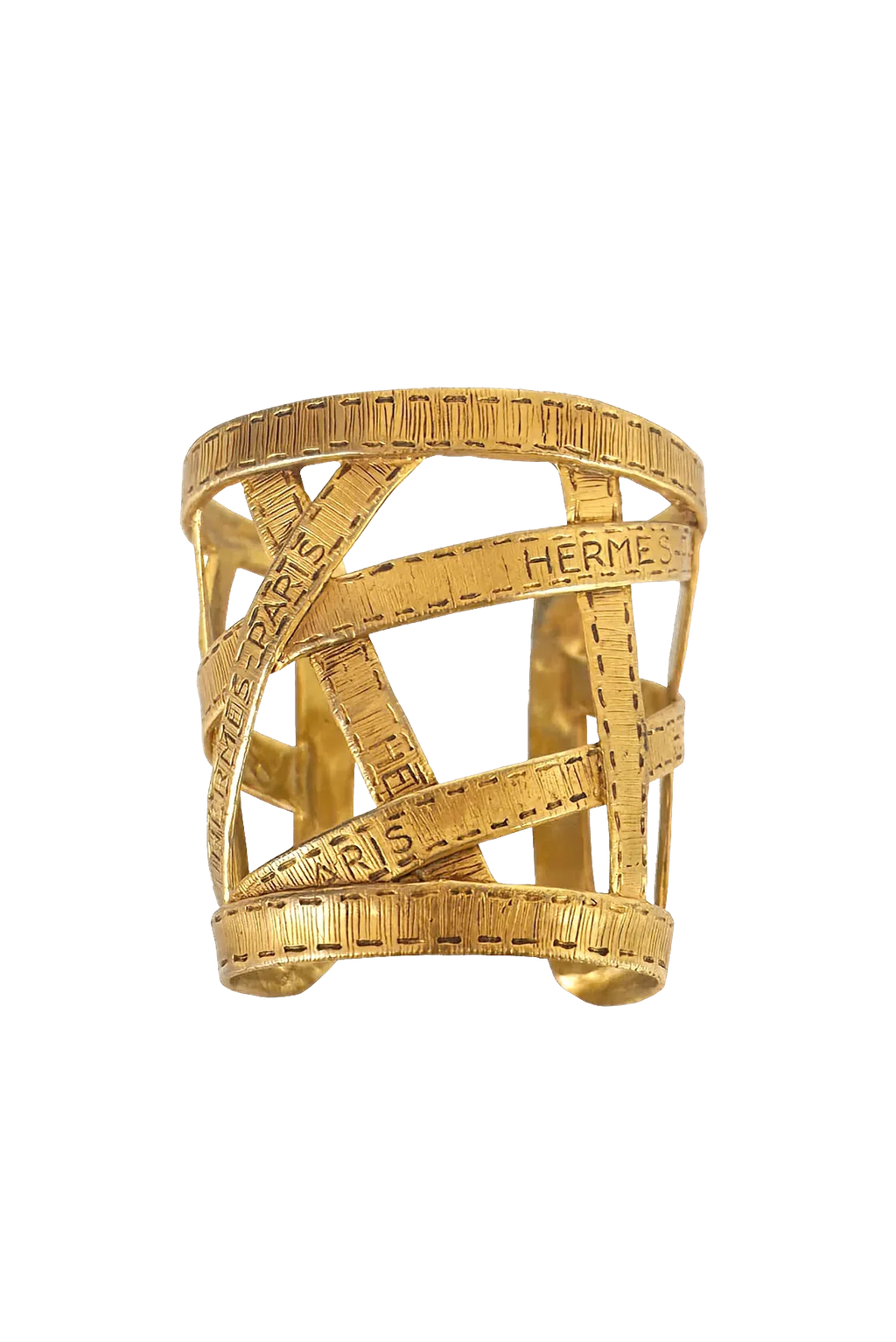 Hermès Vintage Gold Tone Ribbon Bijouterie Fantasie Wide Cuff - Exclusu