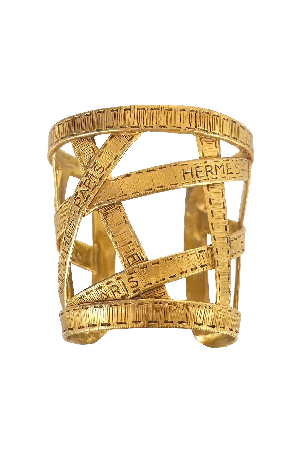 Hermès Vintage Gold Tone Ribbon Bijouterie Fantasie Wide Cuff - Exclusu
