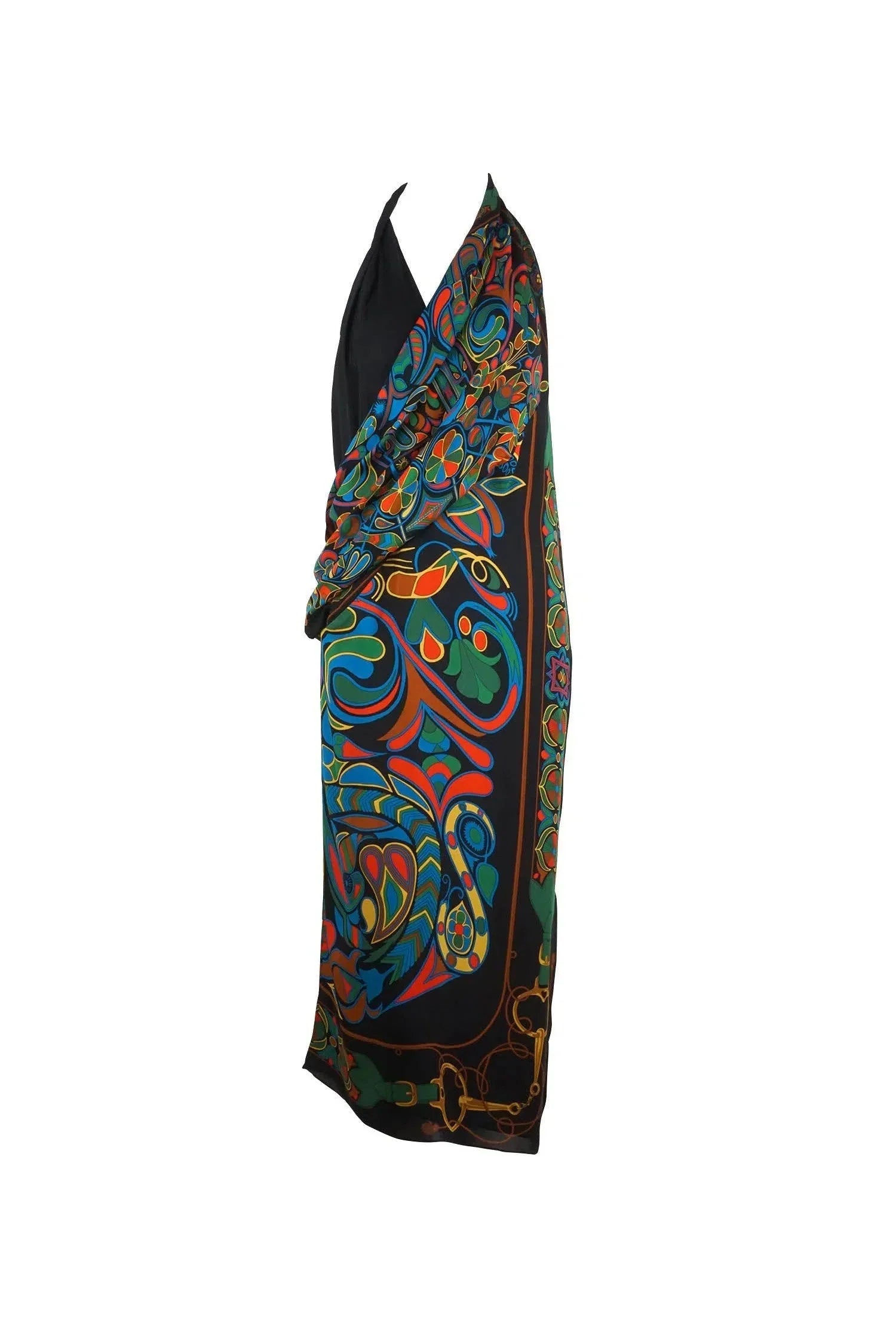 Hermès Vintage Multicolored Silk Scarf Halter Dress 1990's - Exclusu
