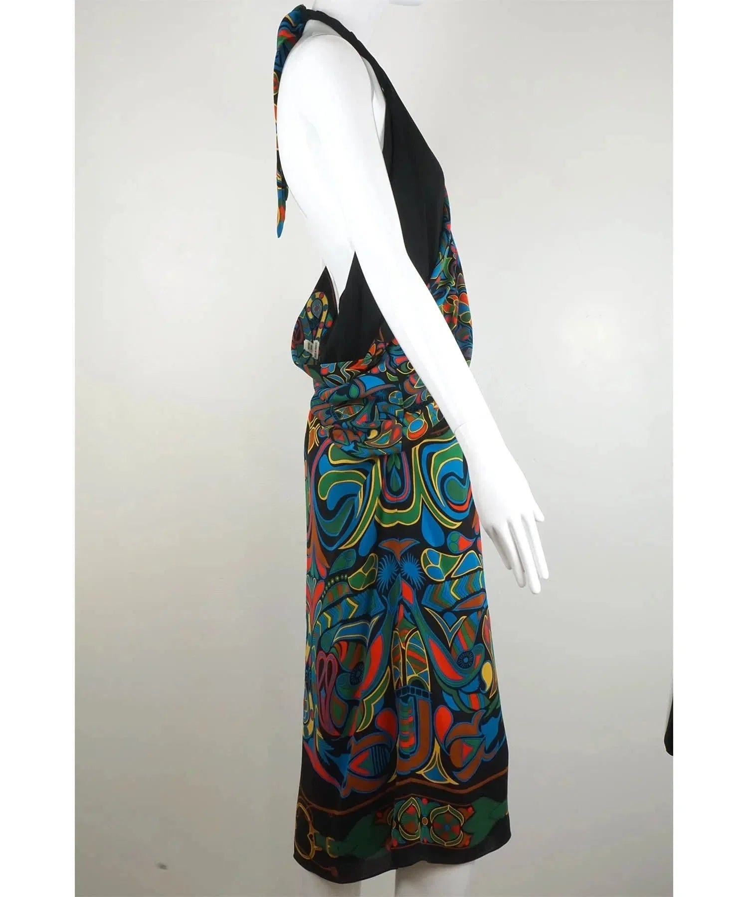 Hermès Vintage Multicolored Silk Scarf Halter Dress 1990's - Exclusu