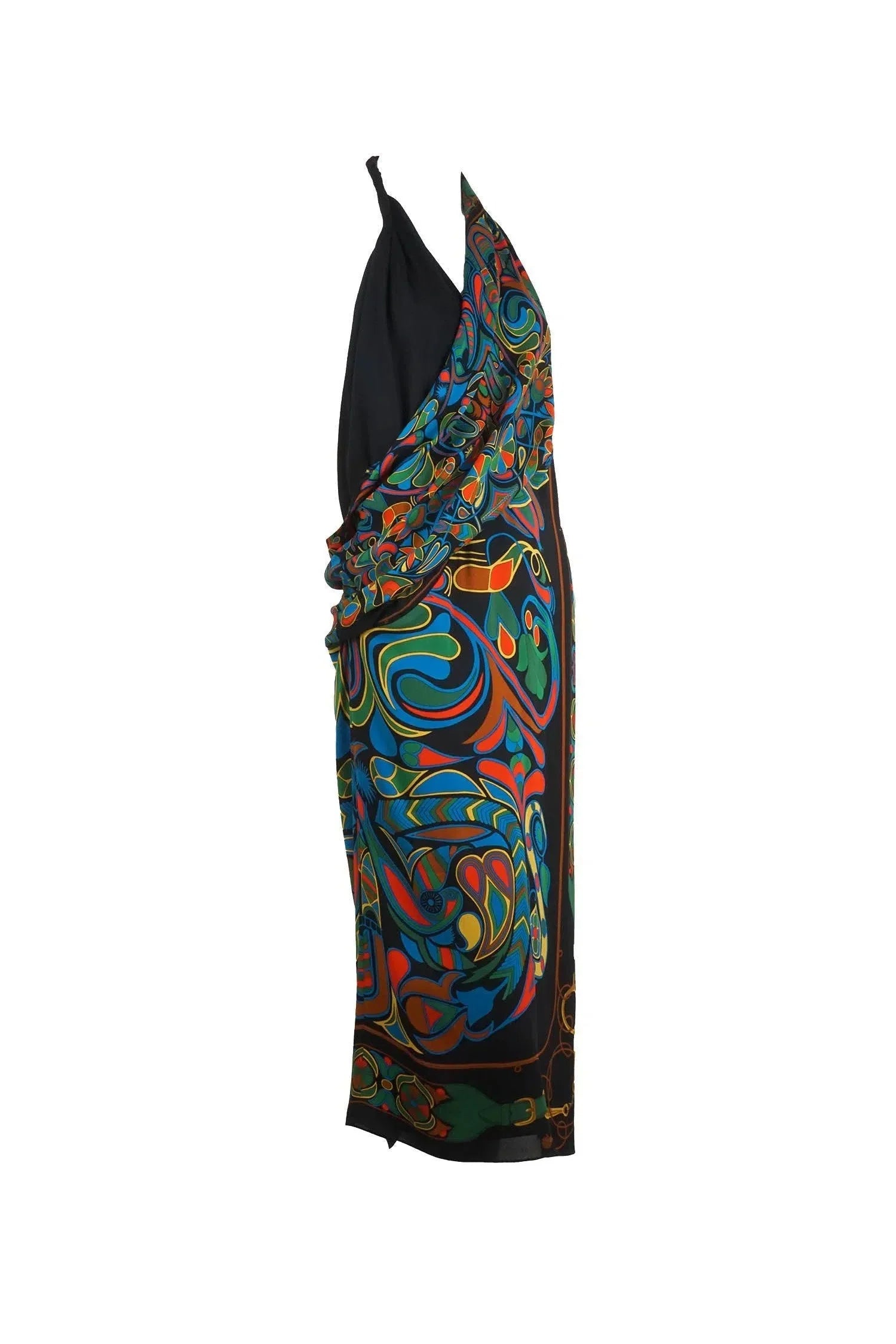 Hermès Vintage Multicolored Silk Scarf Halter Dress 1990's - Exclusu