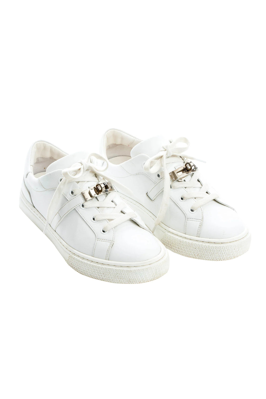 Hermes White Sneakers with Kelly Turn Clasp Size 37.5 - Exclusu