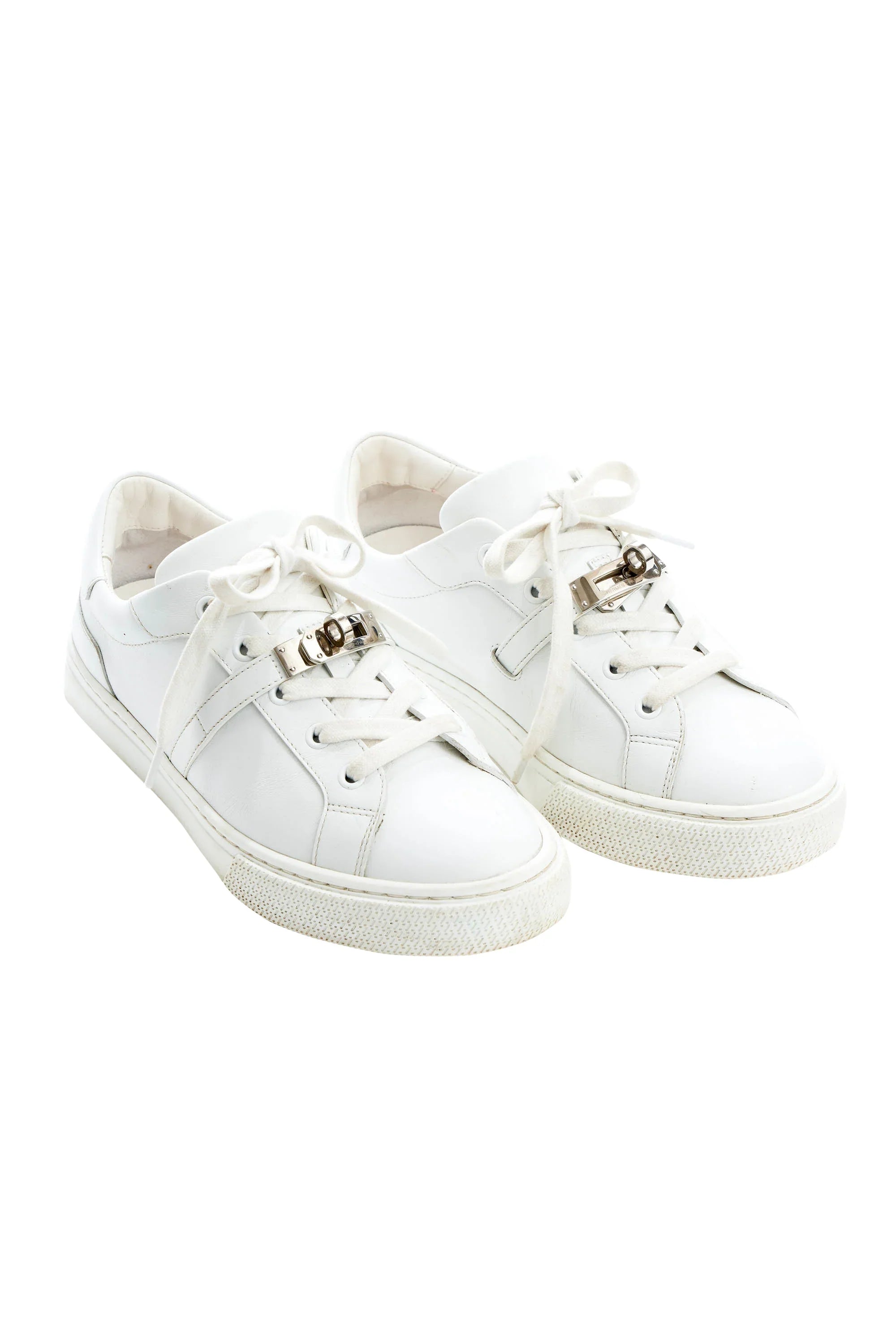 Hermes White Sneakers with Kelly Turn Clasp Size 37.5 - Exclusu