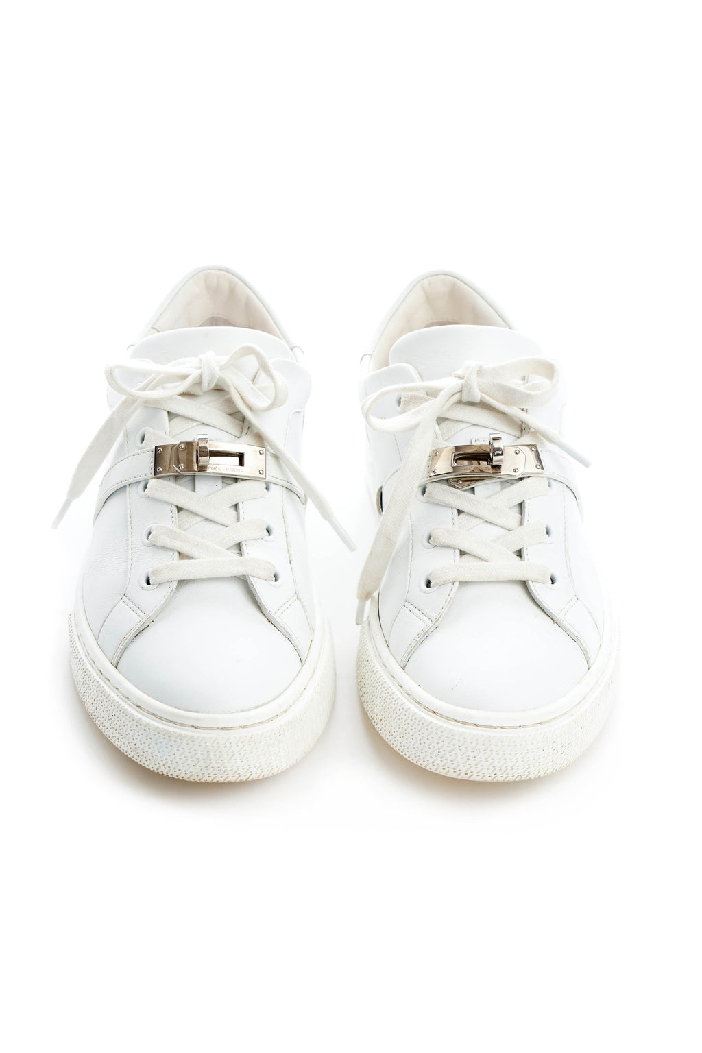Hermes White Sneakers with Kelly Turn Clasp Size 37.5 - Exclusu