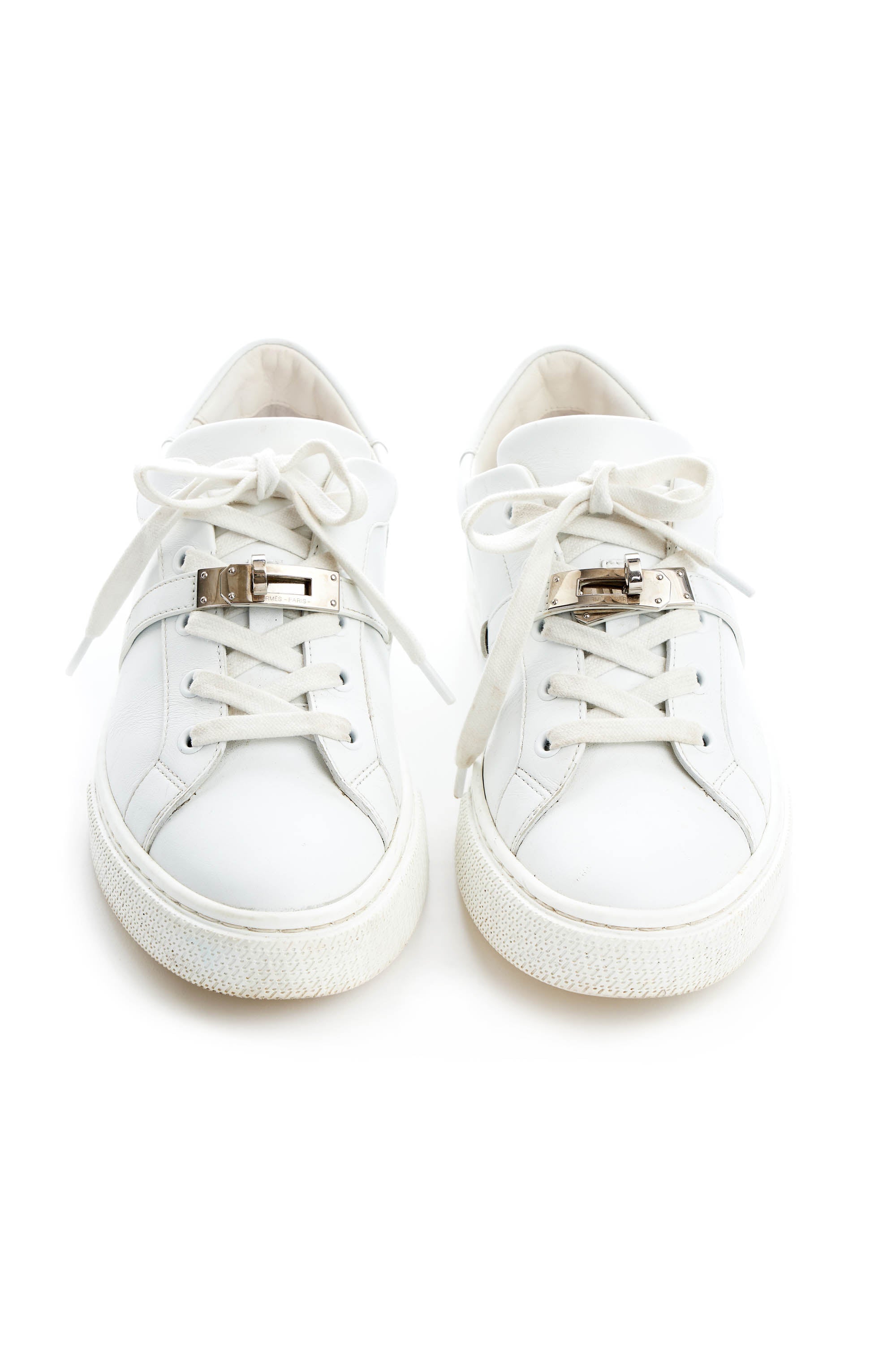 Hermes White Sneakers with Kelly Turn Clasp Size 37.5 - Exclusu