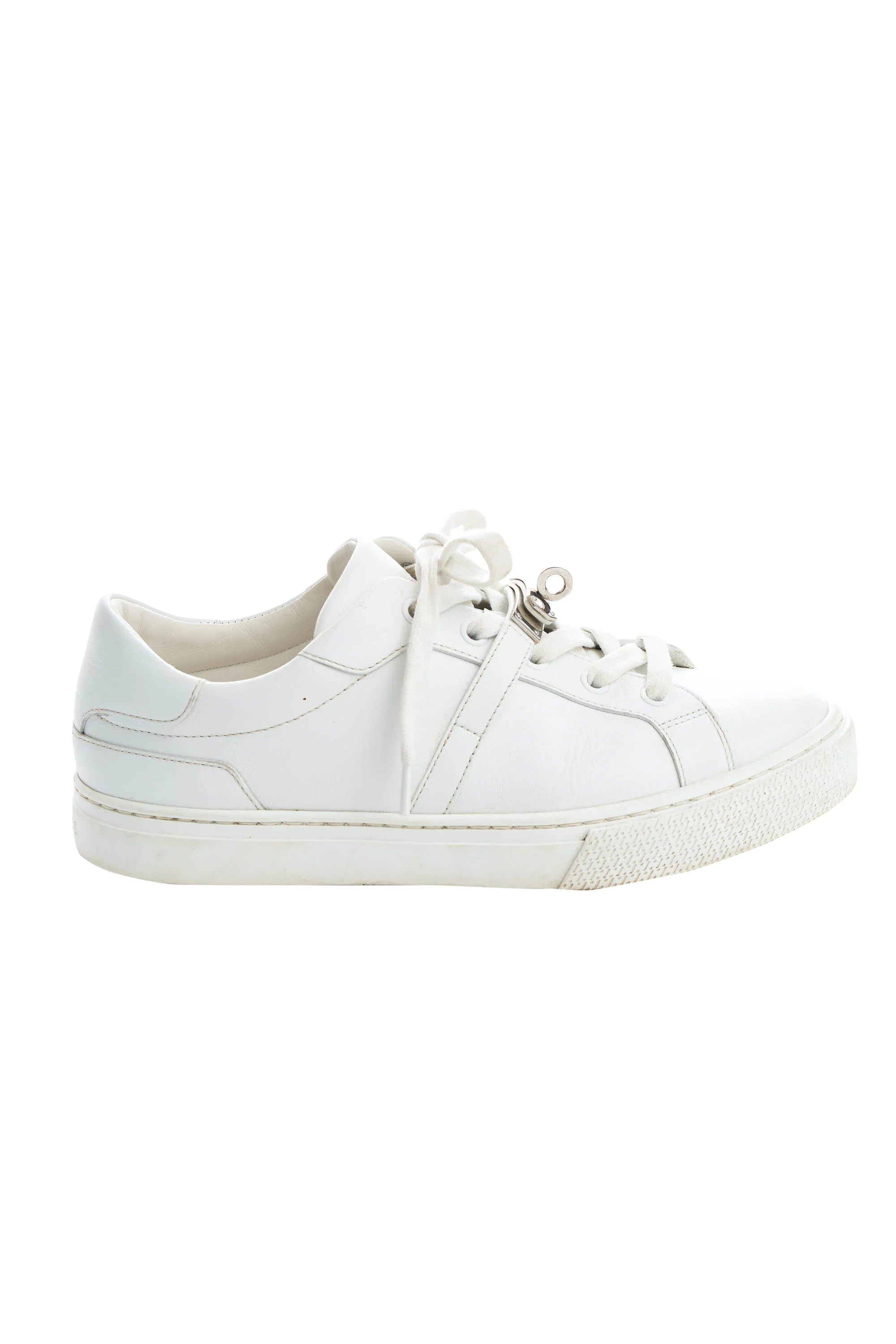 Hermes White Sneakers with Kelly Turn Clasp Size 37.5 - Exclusu