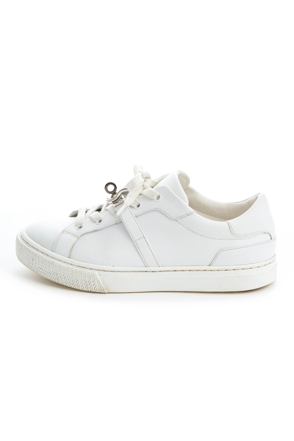 Hermes White Sneakers with Kelly Turn Clasp Size 37.5 - Exclusu