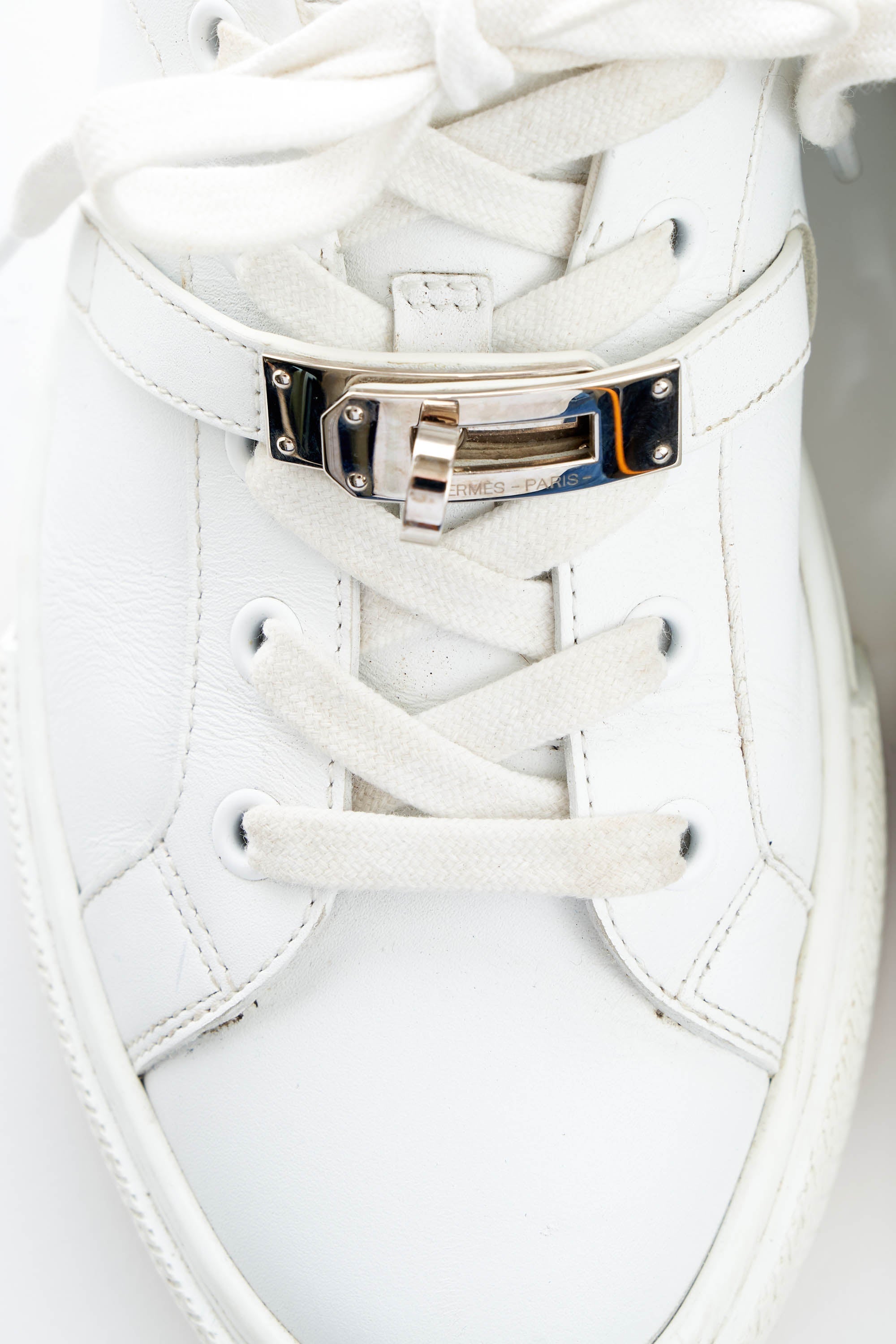 Hermes White Sneakers with Kelly Turn Clasp Size 37.5 - Exclusu