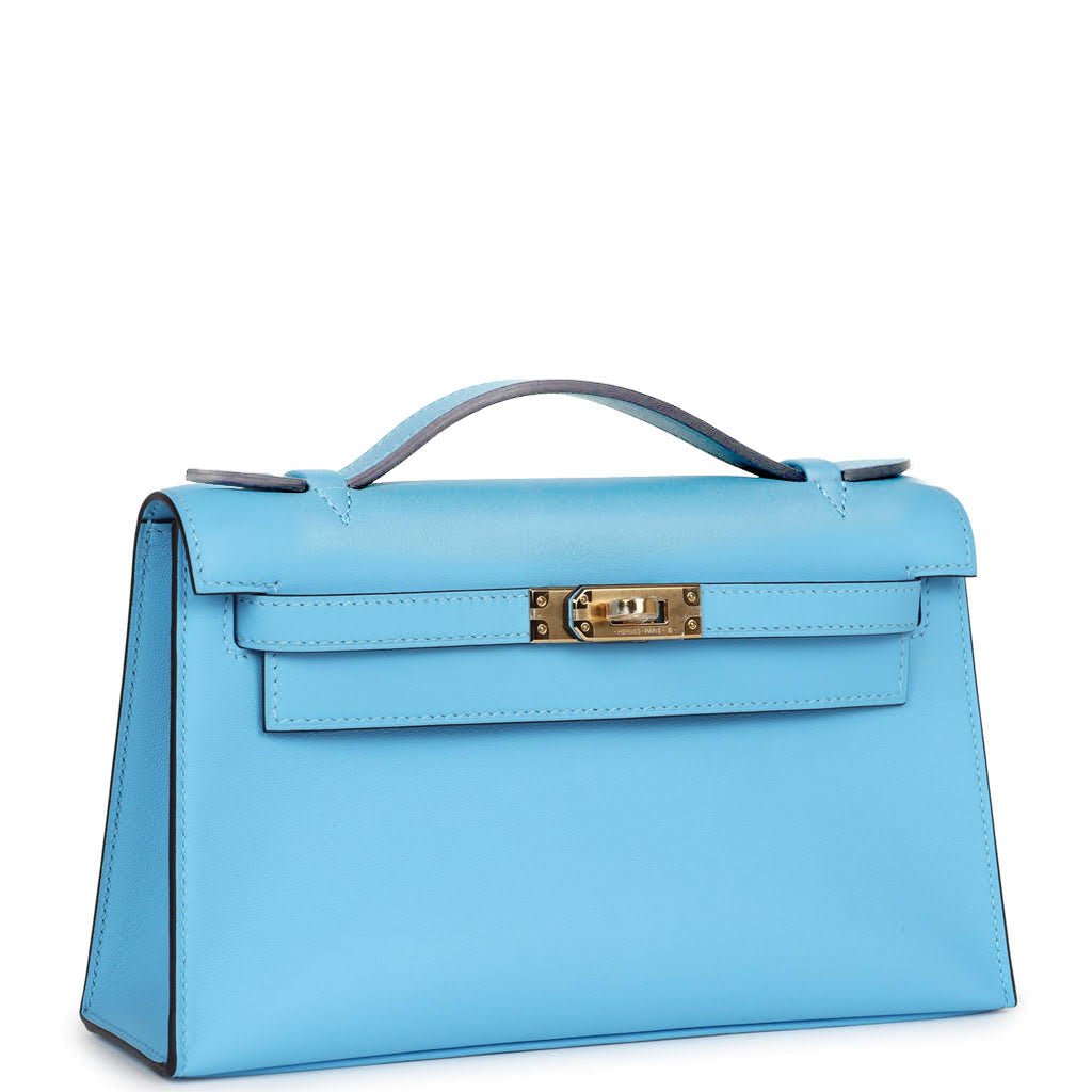 Hermes Kelly Pochette Celeste Swift Gold Hardware - Exclusu