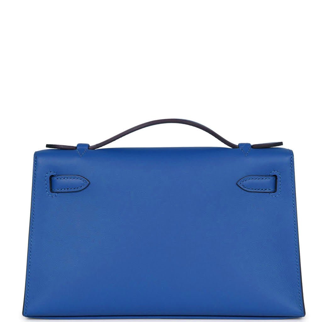 Hermes Kelly Pochette Bleu Royal Swift Palladium Hardware - Exclusu