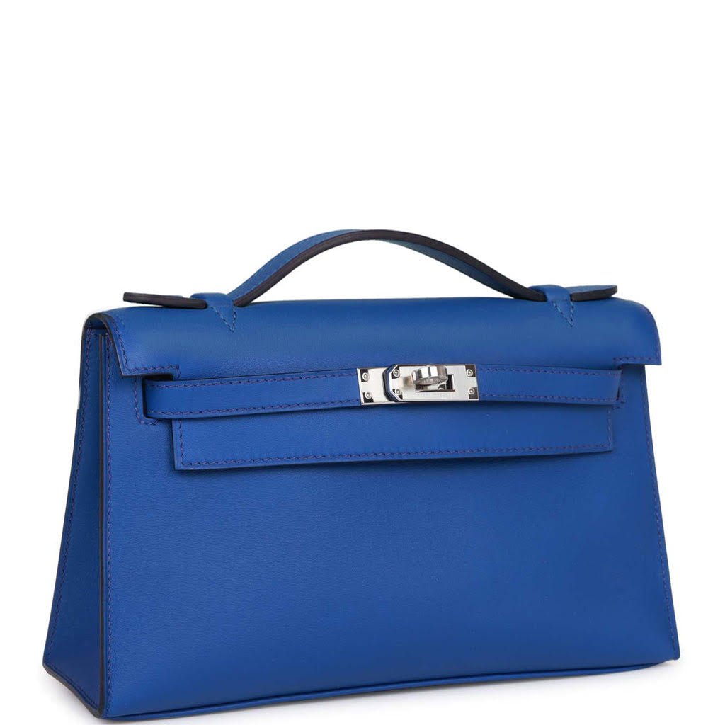 Hermes Kelly Pochette Bleu Royal Swift Palladium Hardware - Exclusu